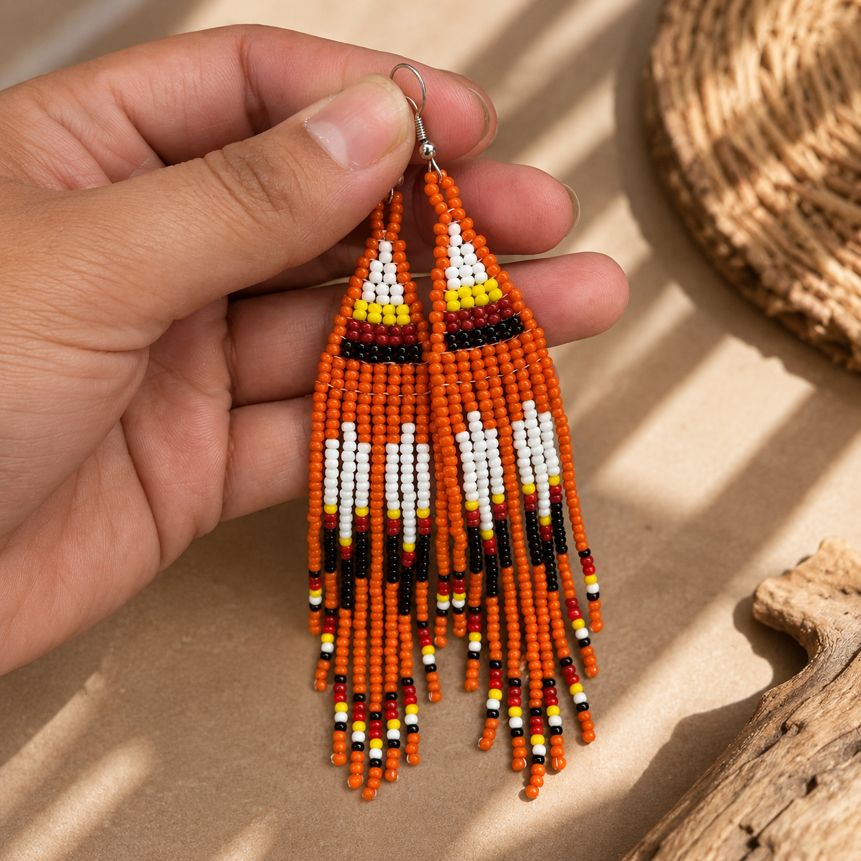 Every Child Matters Handmade Orange Beaded Earrings – Long Fringe Seed Bead Jewelry