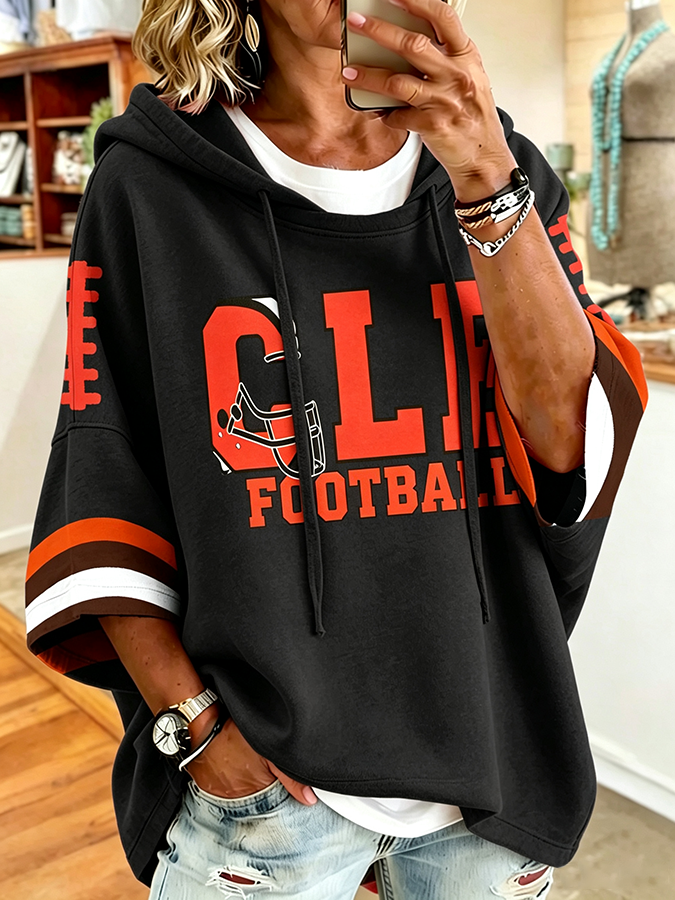 Women'S Retro Rugby Printed Hoodie