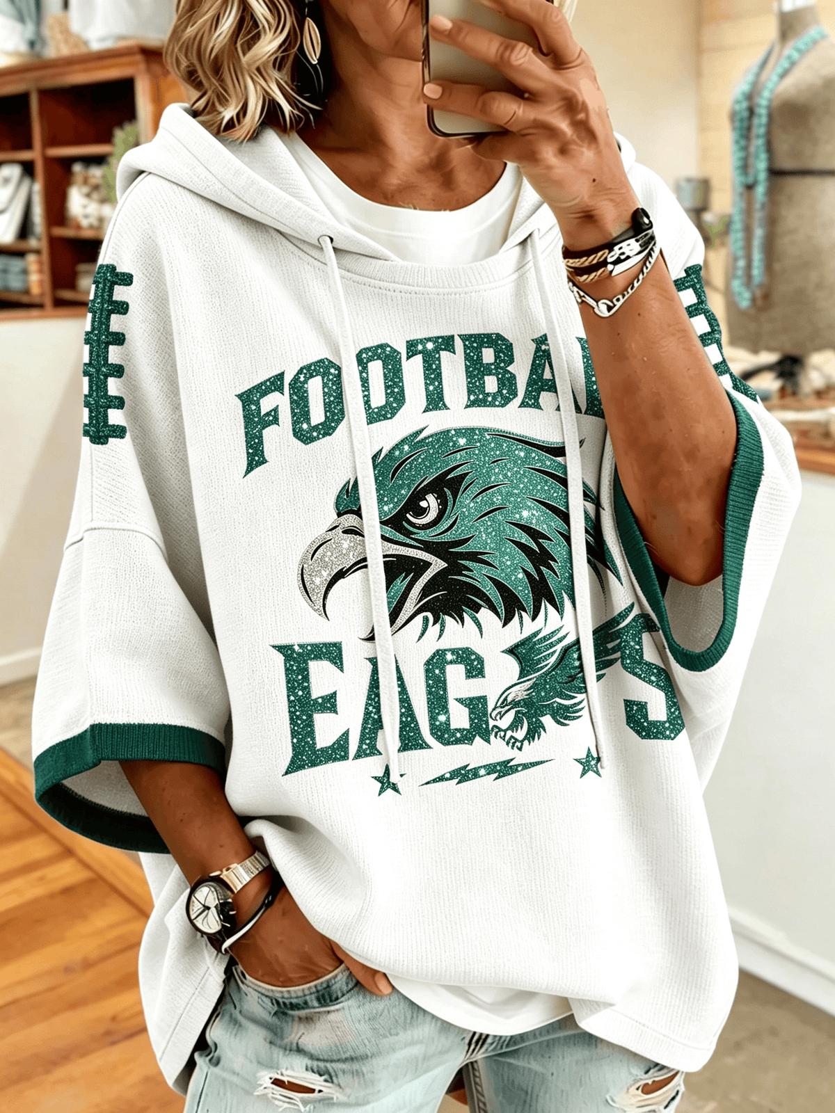Women'S Retro Football Printed Hoodie