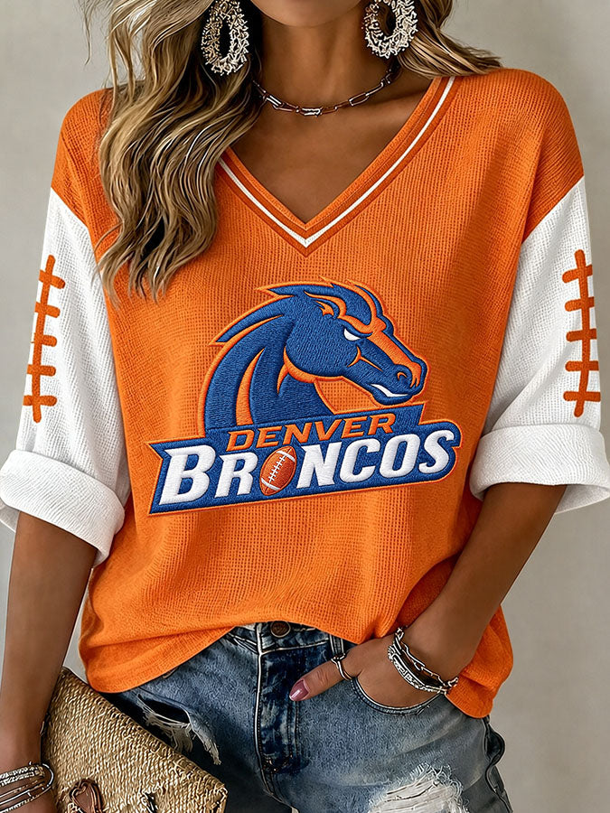 Women'S Football Print Waffle  Top