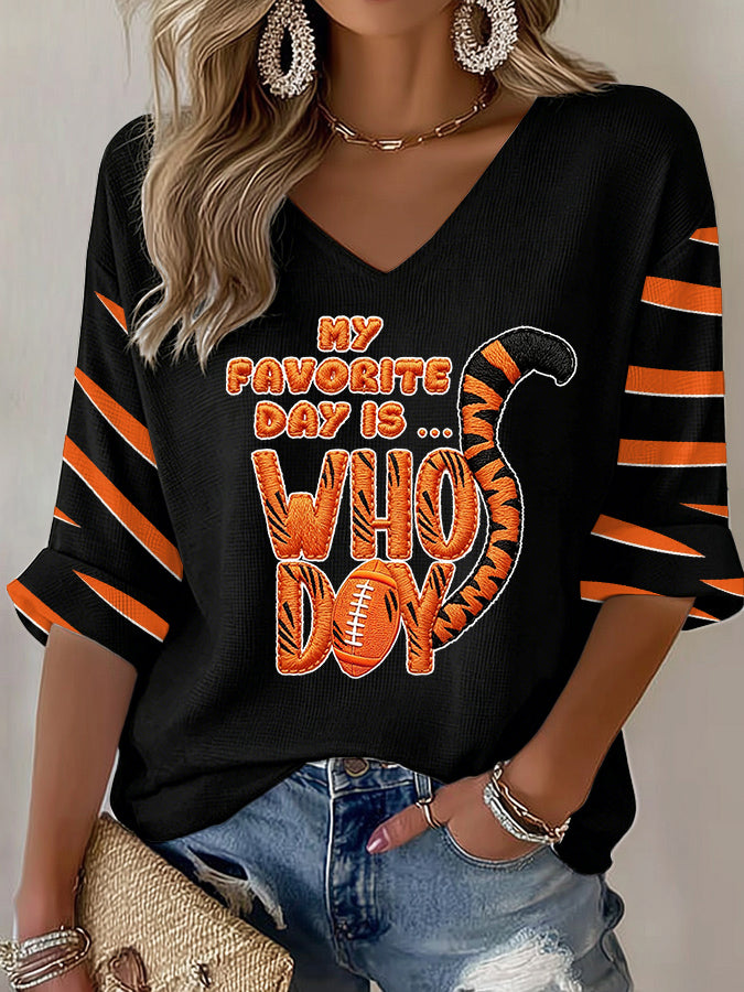 Women'S Football Print Waffle Top