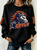 Women'S Football Fan Waffle Long Sleeved Round Neck Sweatshirt