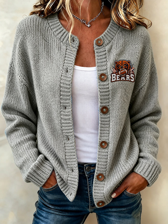 Women's football printed knitted cardigan