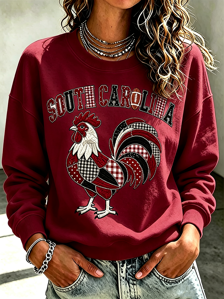 Women'S Retro Football Print Round Neck Sports Shirt