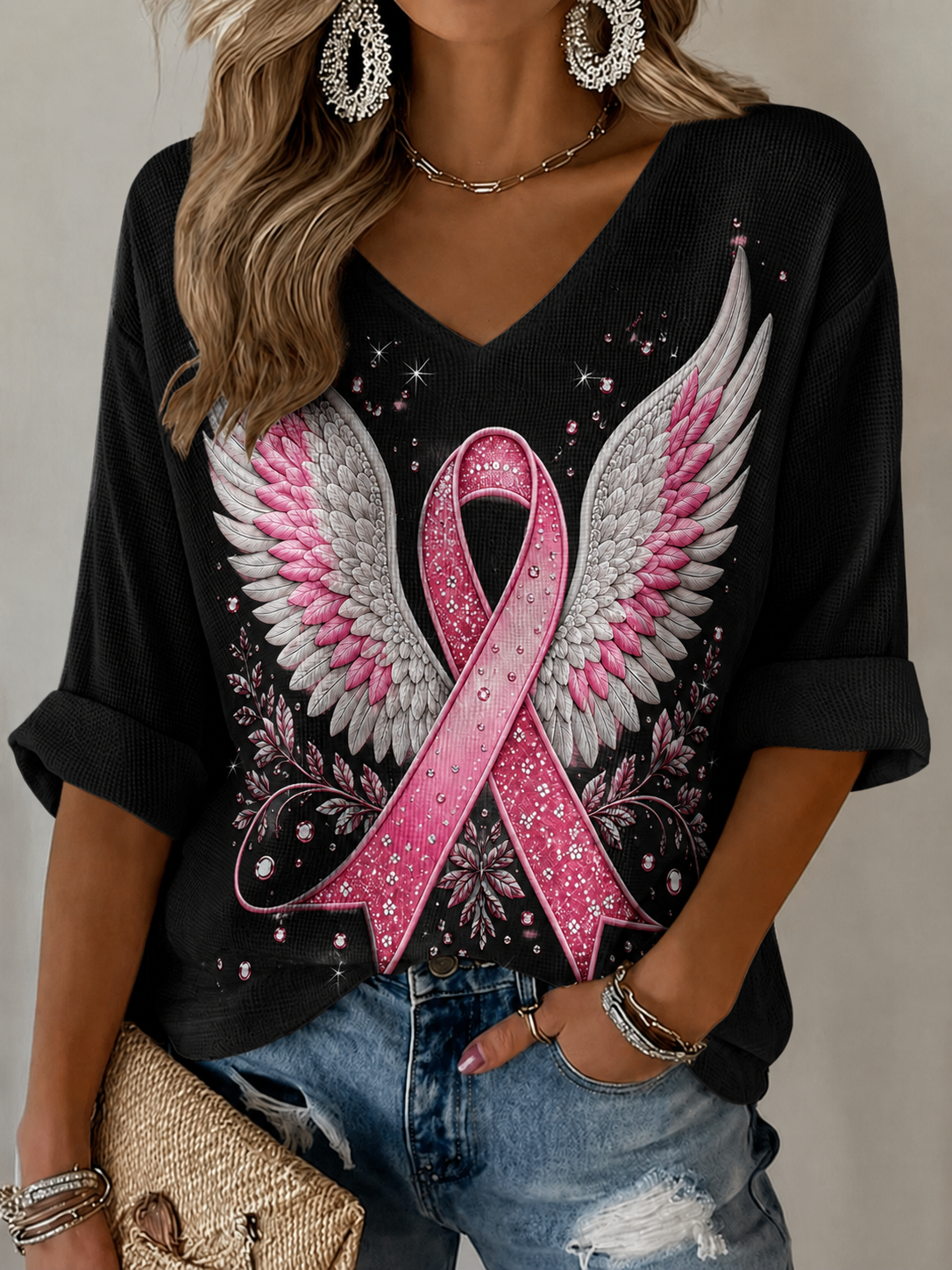 Women'S Breast Cancer Awareness Prevention Printed Casual Top