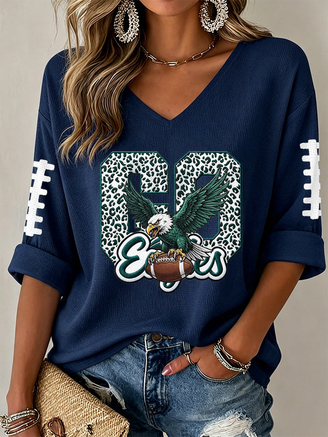 Women'S Football Print Waffle Top