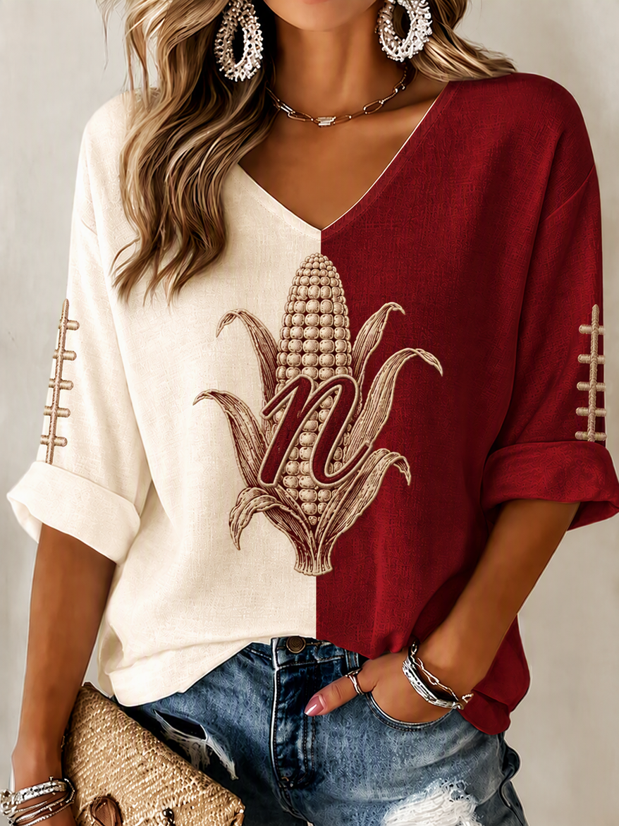 Women'S Football Print Waffle Top