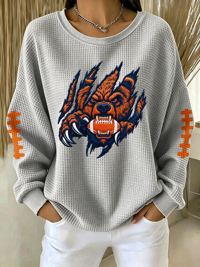 Women'S Football Printed Casual Waffle Sports Shirt