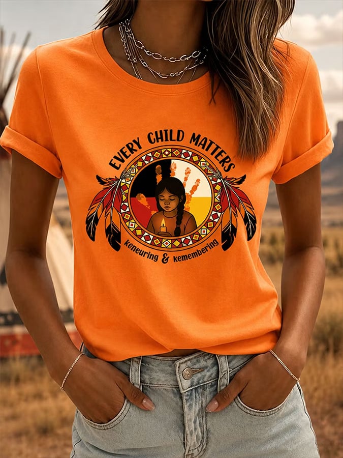 Women's  Retro Orange Shirt Day Print T-shirt
