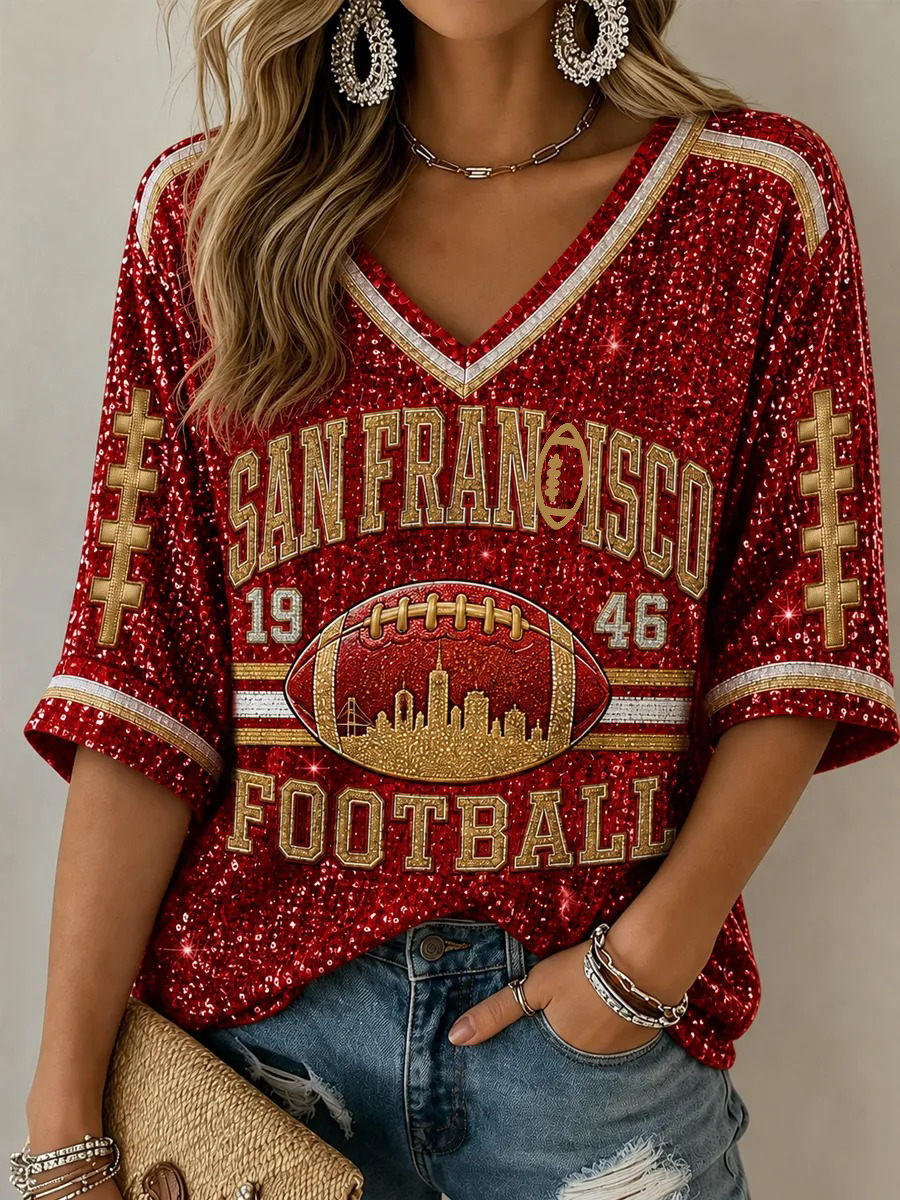 Women'S Football Print Waffle Top