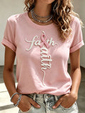 Pink Ribbon Faith Pattern Casual Pure Cotton Short-Sleeved T-Shirt