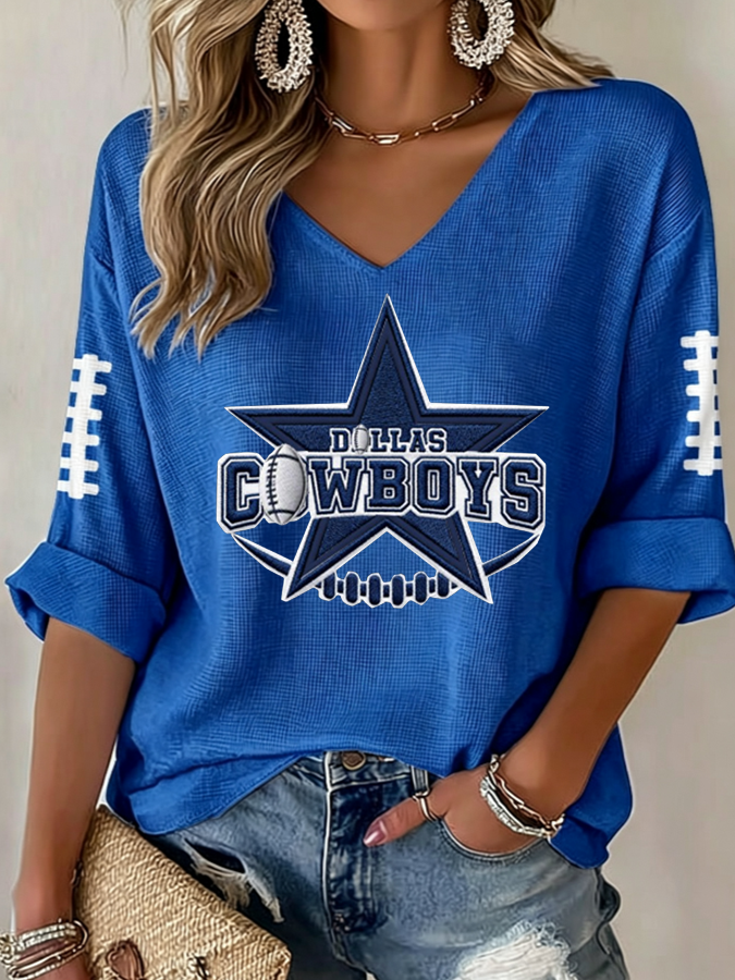 Women'S Football Print Waffle  Top