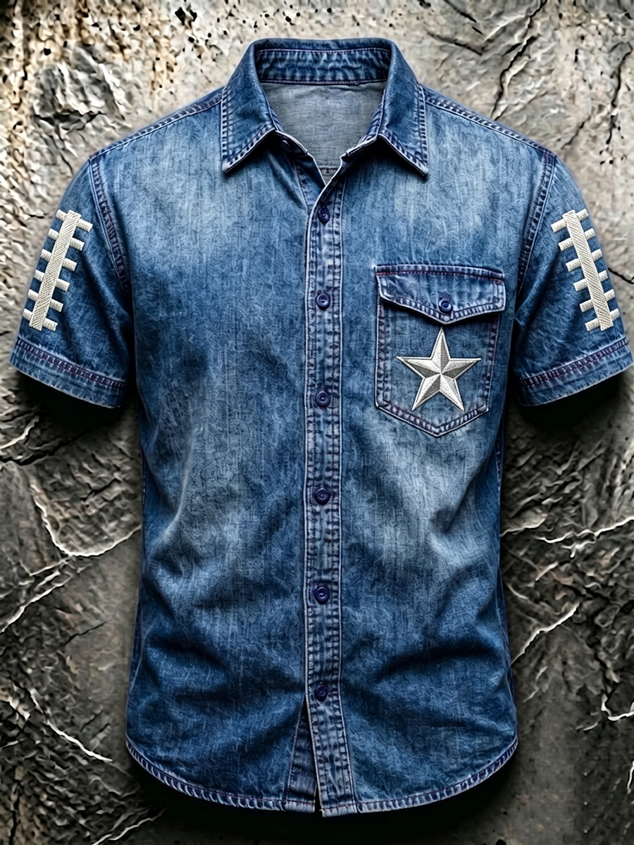 Men'S Football Enthusiast Embroidered Printed Pocket Shirt