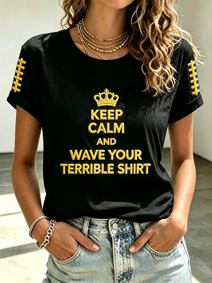 Women's Football Fan Printed Round Neck T-Shirt