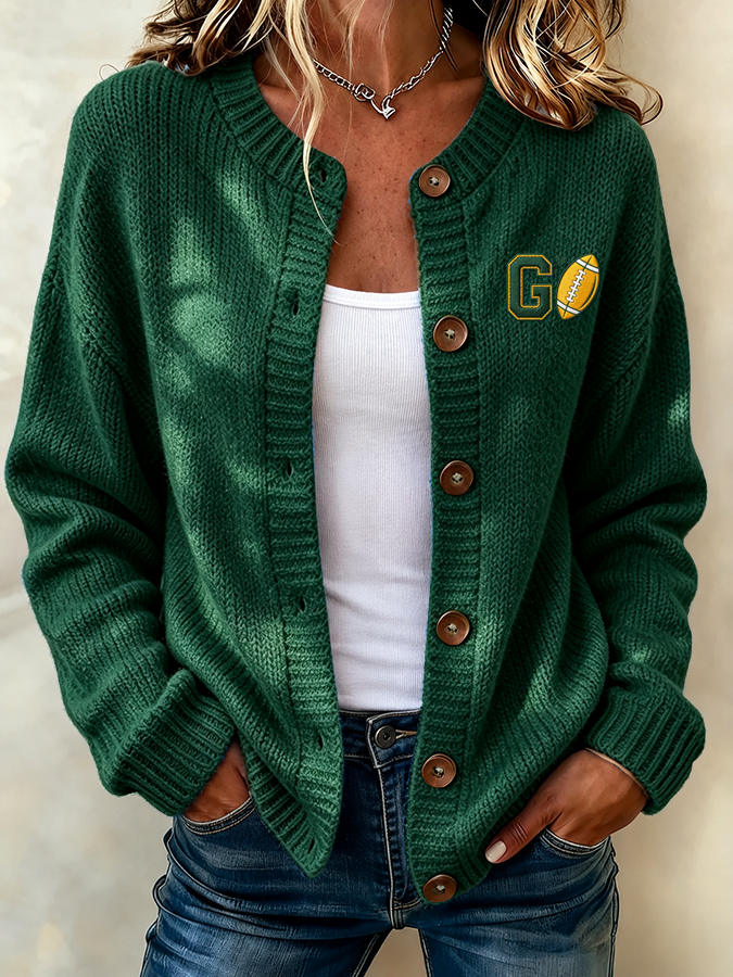 Women'S Casual Football Print Knitted Cardigan Top