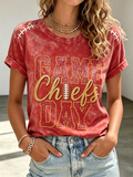 Women's Football Fan Printed Round Neck T-Shirt