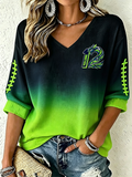 Women'S Football Fans Printed V-Neck Short Sleeved Top