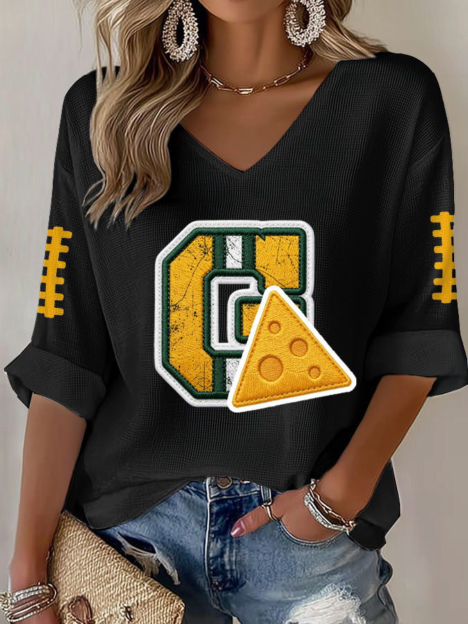 Women'S Football Print Waffle Top