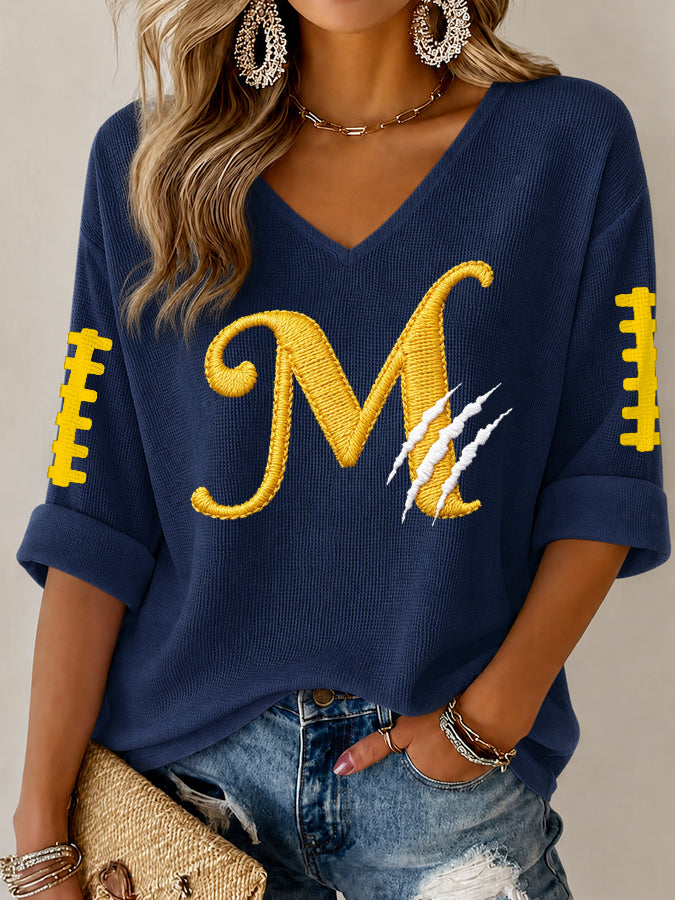 Women'S Football Print Waffle Top