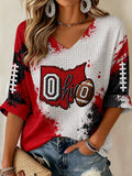 Women'S College Rugby Printed Waffle V-Neck Top
