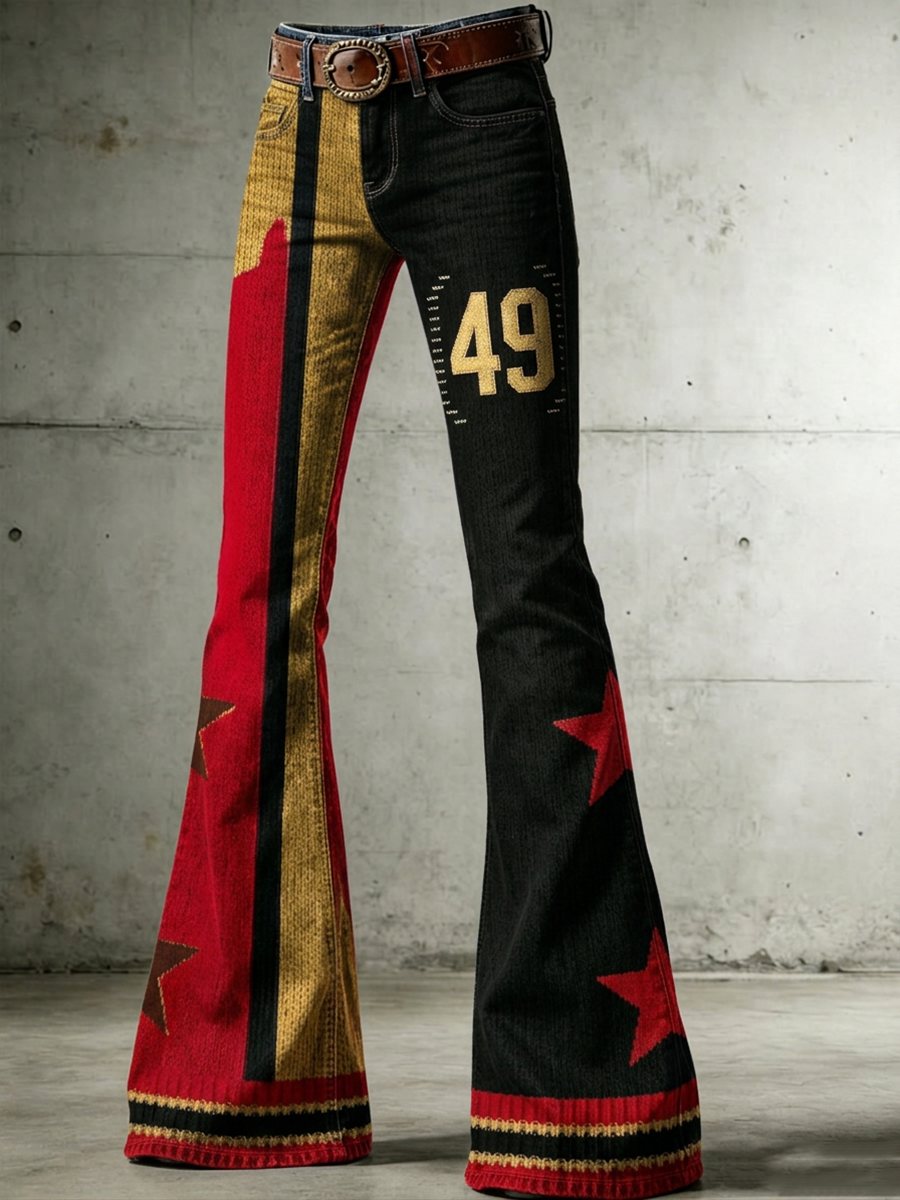 Women's Football Printed Denim Pants