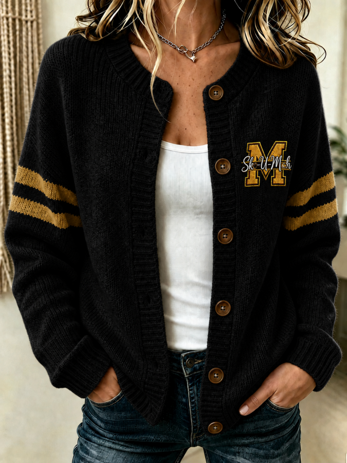 Women's Football Fans Printed Knitted Cardigan Top