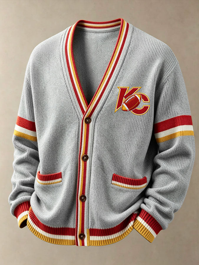 Men'S Casual Football Printed Cardigan