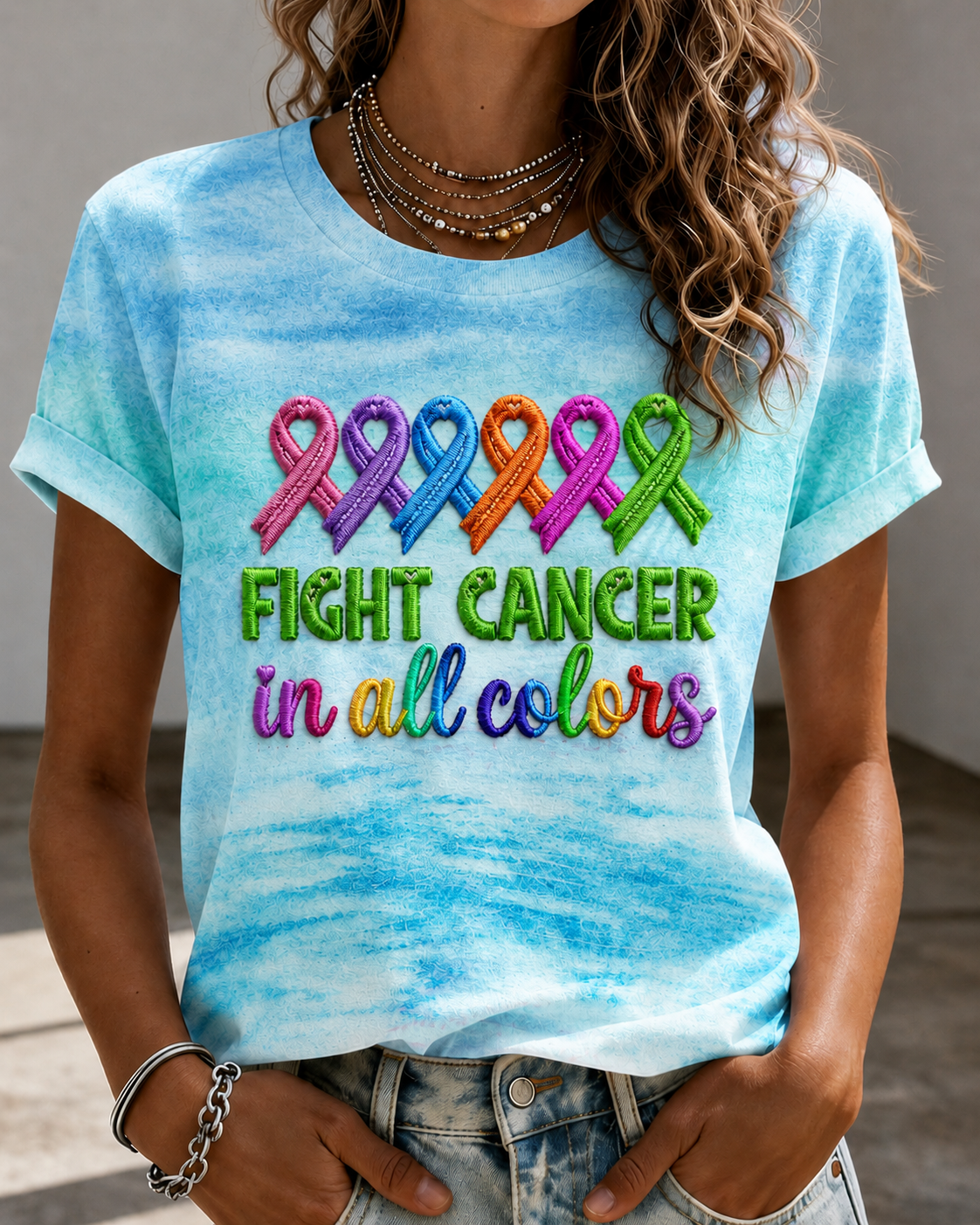 Women'S Breast Cancer Awareness Printing Short Sleeved T-Shirt
