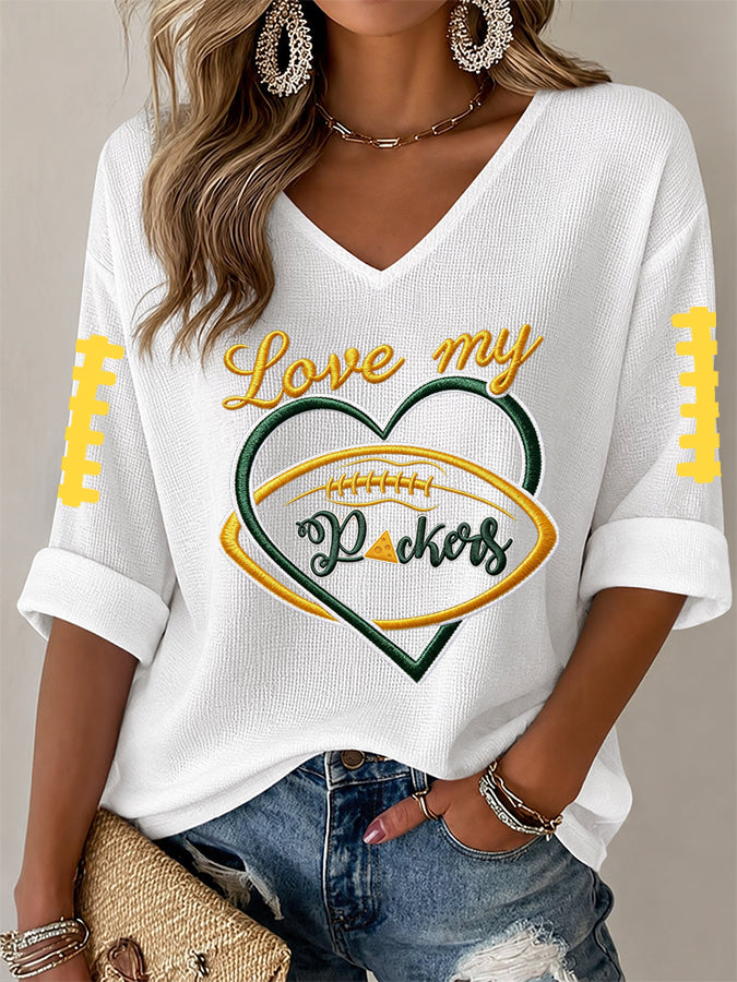 Women'S Football Print Waffle Top