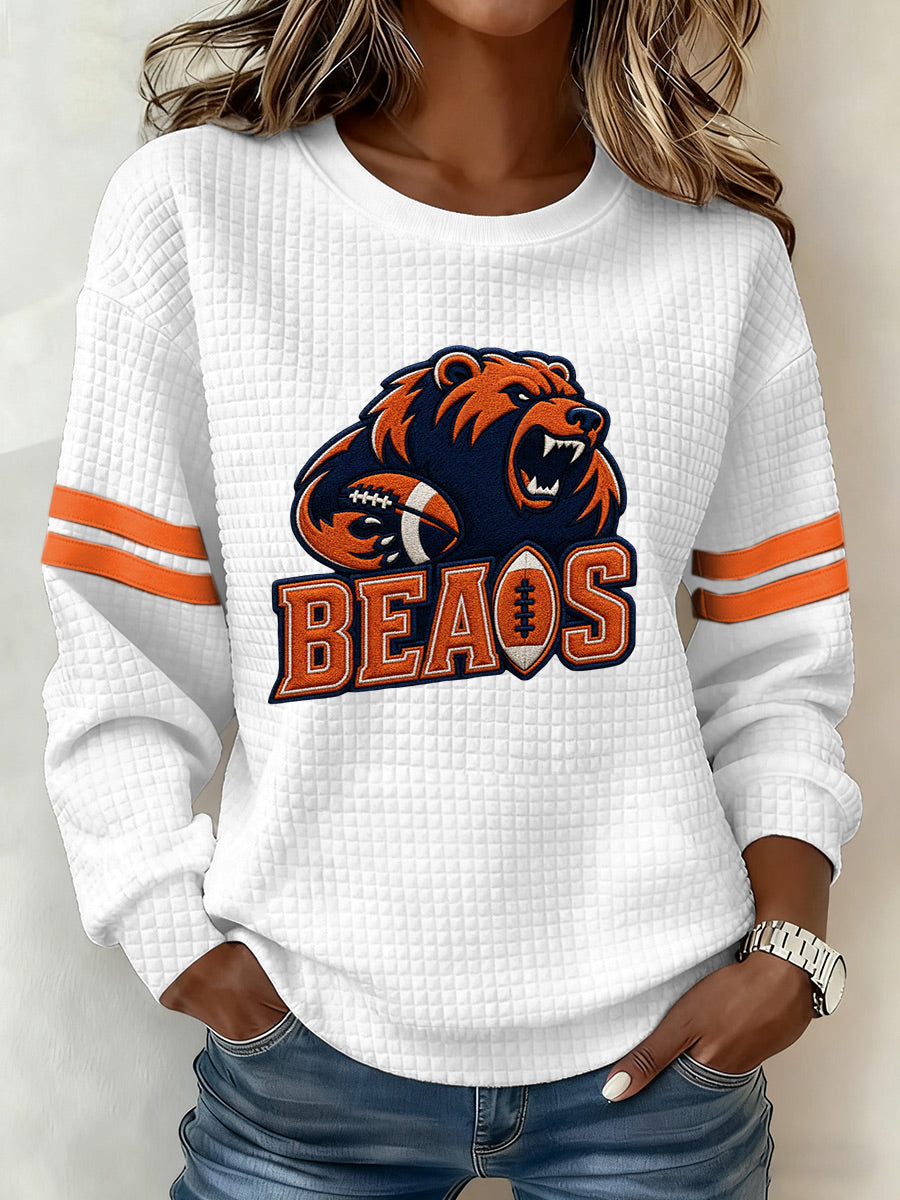 Women'S Football Fan Waffle Long Sleeved Round Neck Sports Shirt
