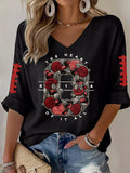 Women'S Rugby Patterned Waffle V-Neck Top