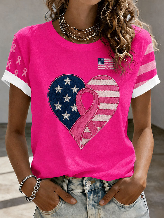 Women'S Casual Breast Cancer Awareness Promotion Pink Art T-Shirt
