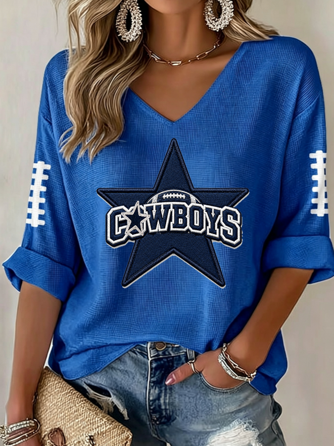 Women'S Football Print Waffle  Top