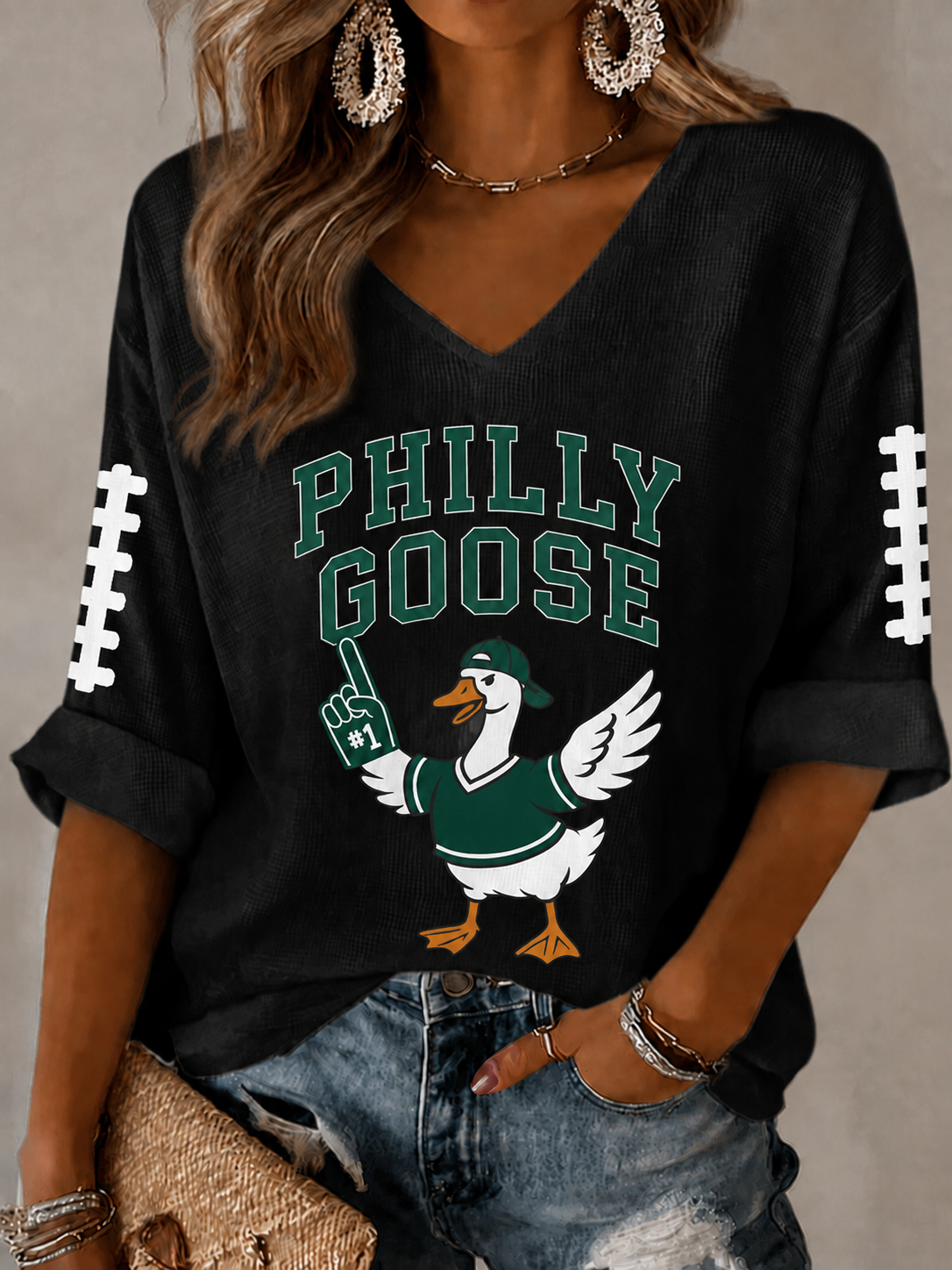 Women'S Football  Print Waffle  Top