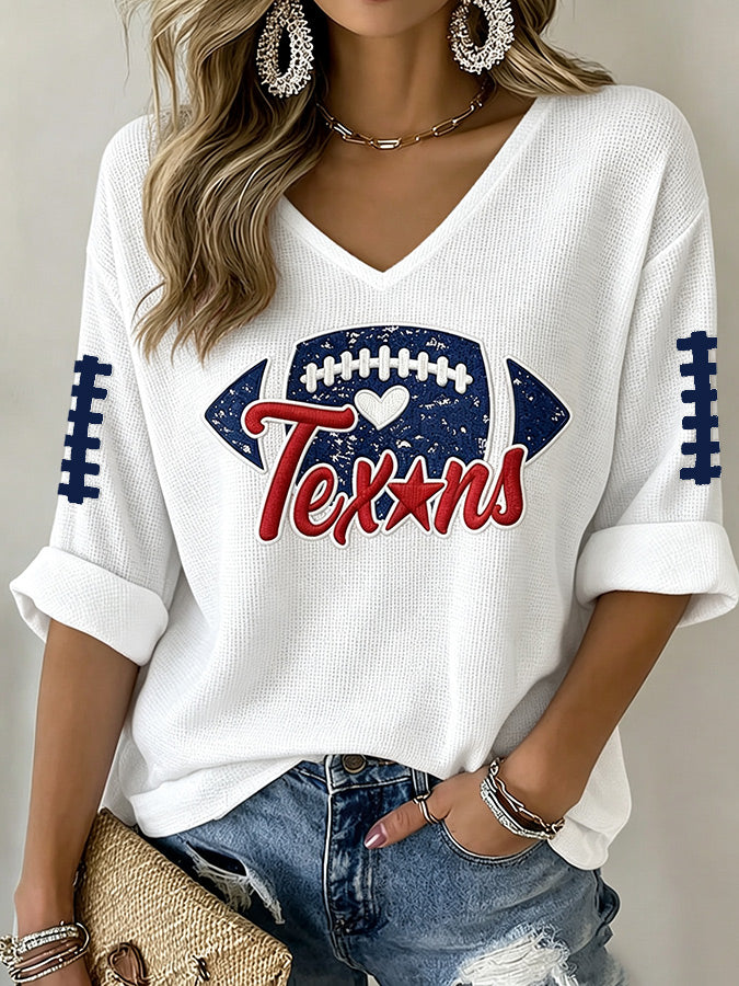 Women'S Football Print Waffle Top