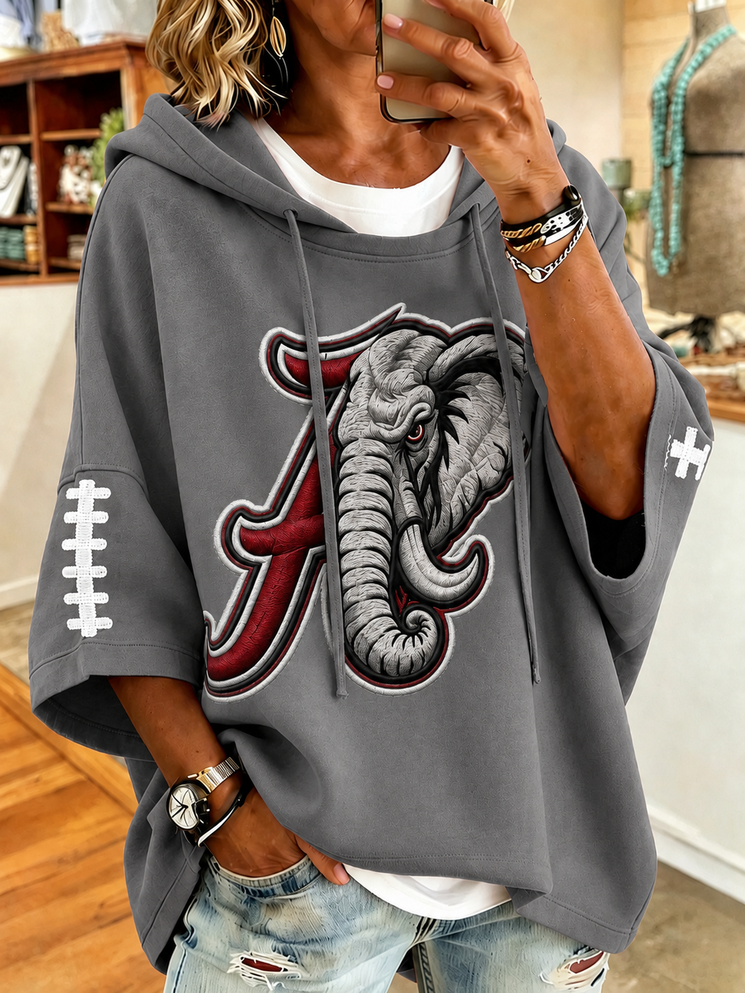 Women'S Retro Rugby Printed Hoodie