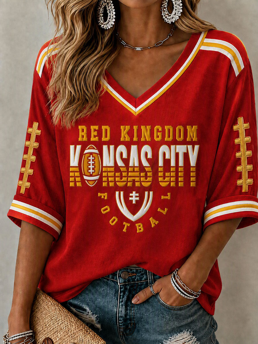 Women's Football Print Waffle Top