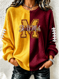 Women'S Football Fan Waffle Long Sleeved Round Neck Sweatshirt