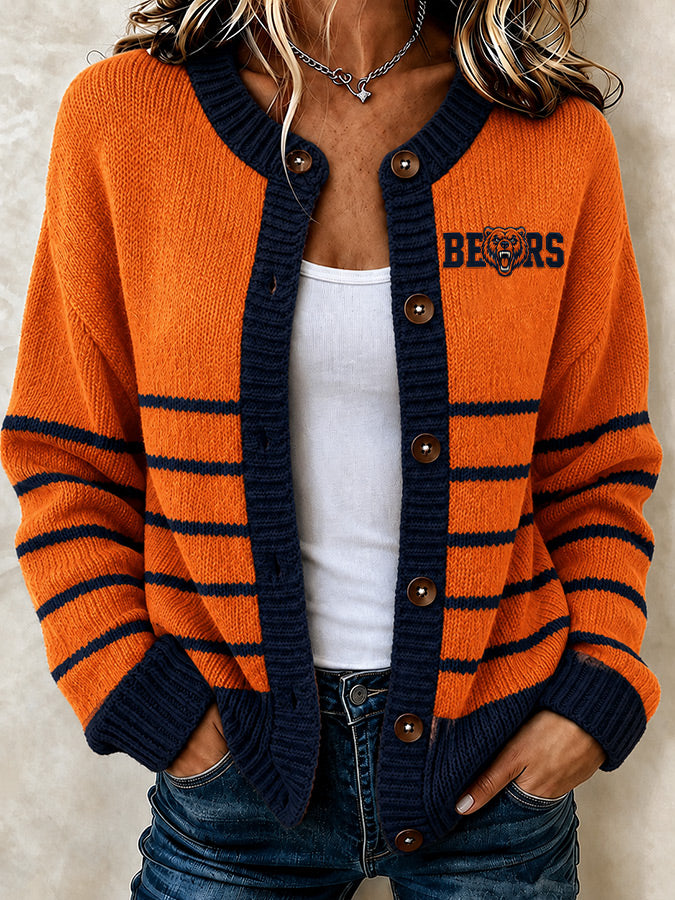 Women's football printed knitted cardigan
