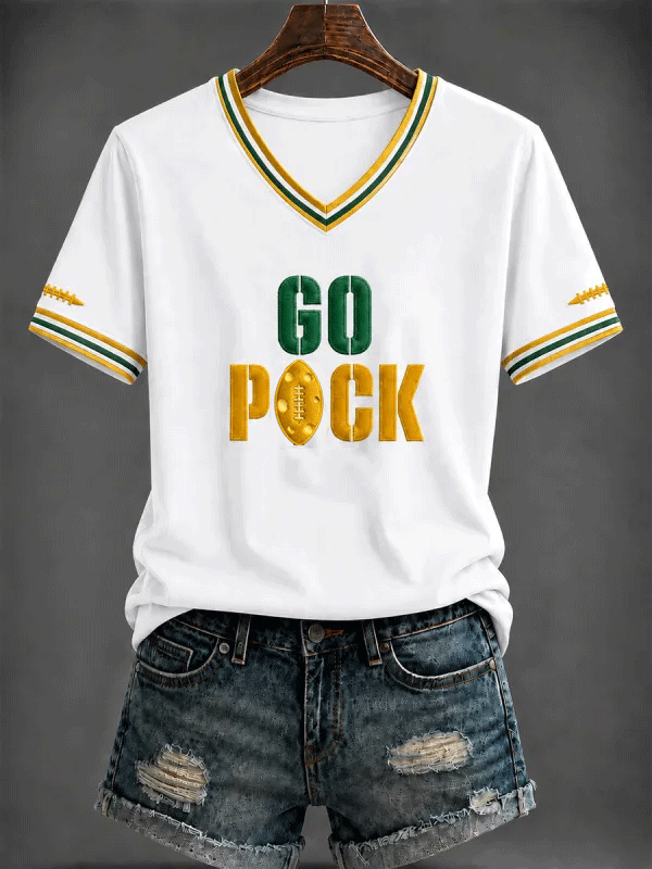 Women's Football Printed V-neck T-shirt