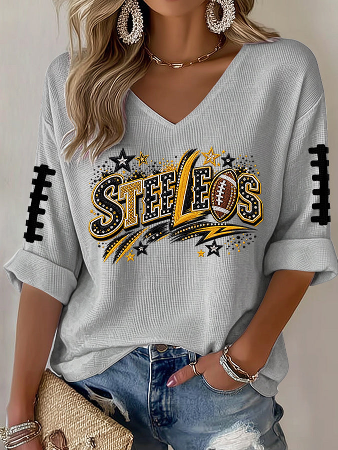 Women'S Football Print Waffle Top