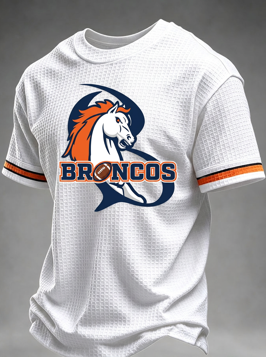 Unisex Denver Broncos Football Logo Printed Waffle Knit T-shirt