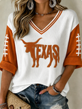 Women'S College Rugby Printed Waffle V-Neck Top