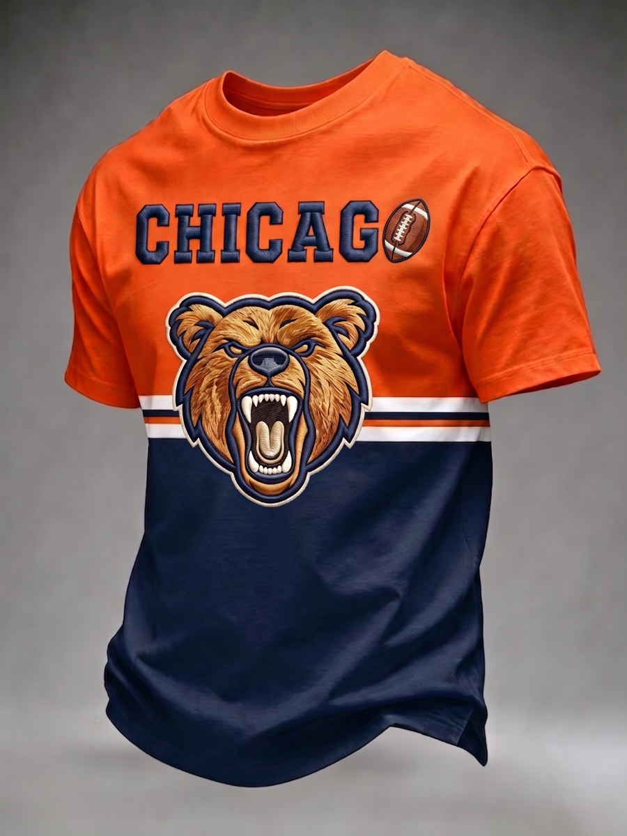 Men's football printed short sleeved T-shirt