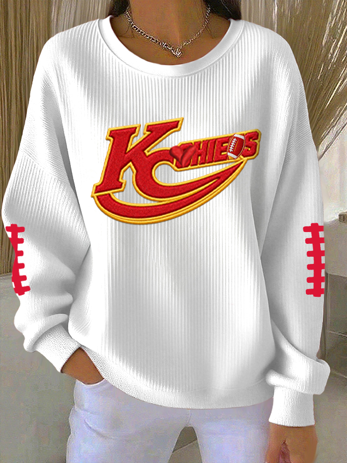 Women's Kansas City Football Heart Letter C Printed Sweatshirt