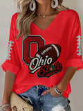 Women'S Rugby Patterned Waffle V-Neck Top