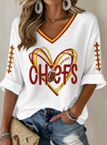 Women's Football Print Waffle Top