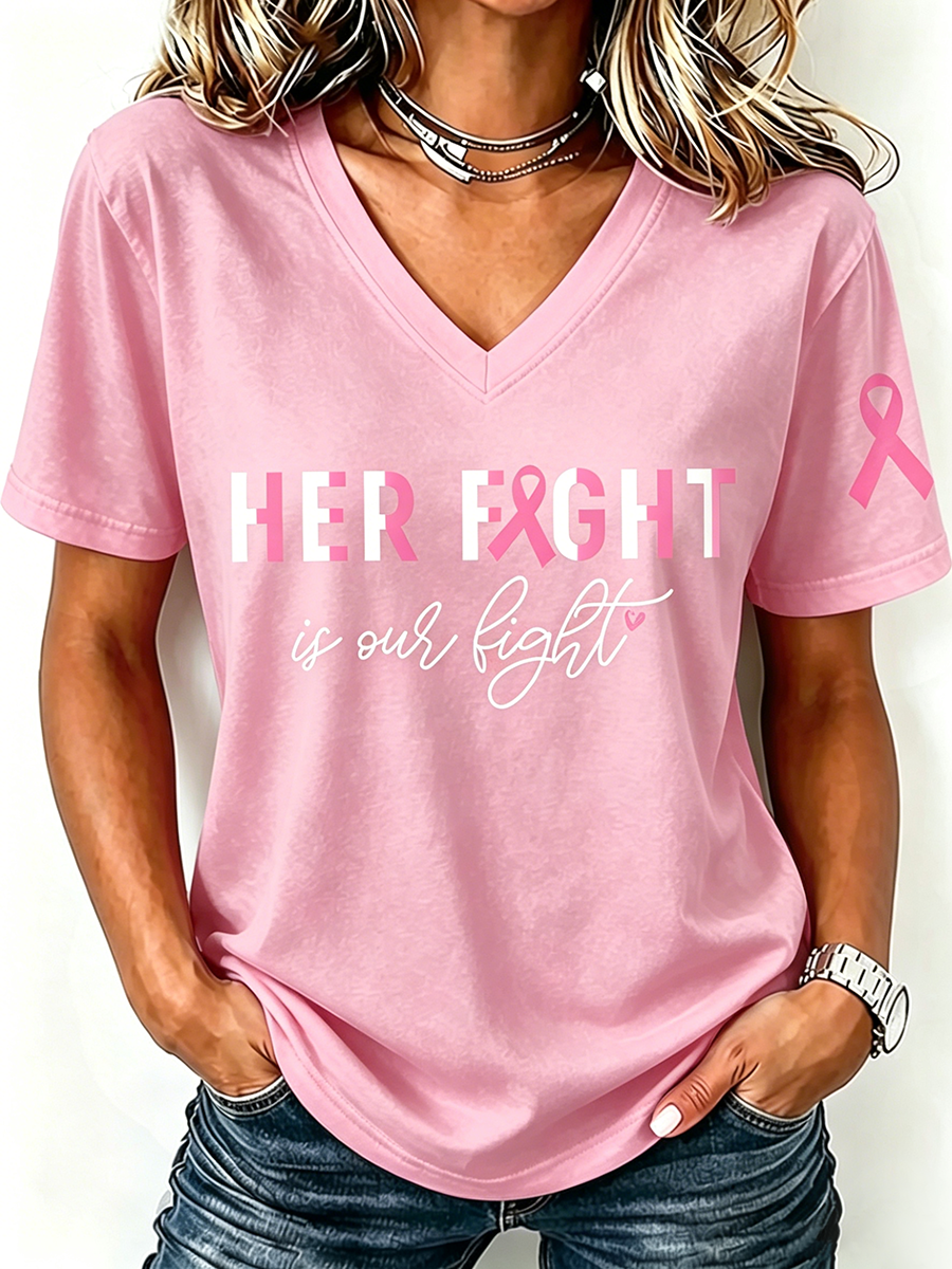 Pink Series Breast Cancer Public Welfare Slogan Printed Women'S Top