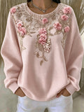 Women's Casual Floral Crew Neck Long Sleeve Sweatshirt