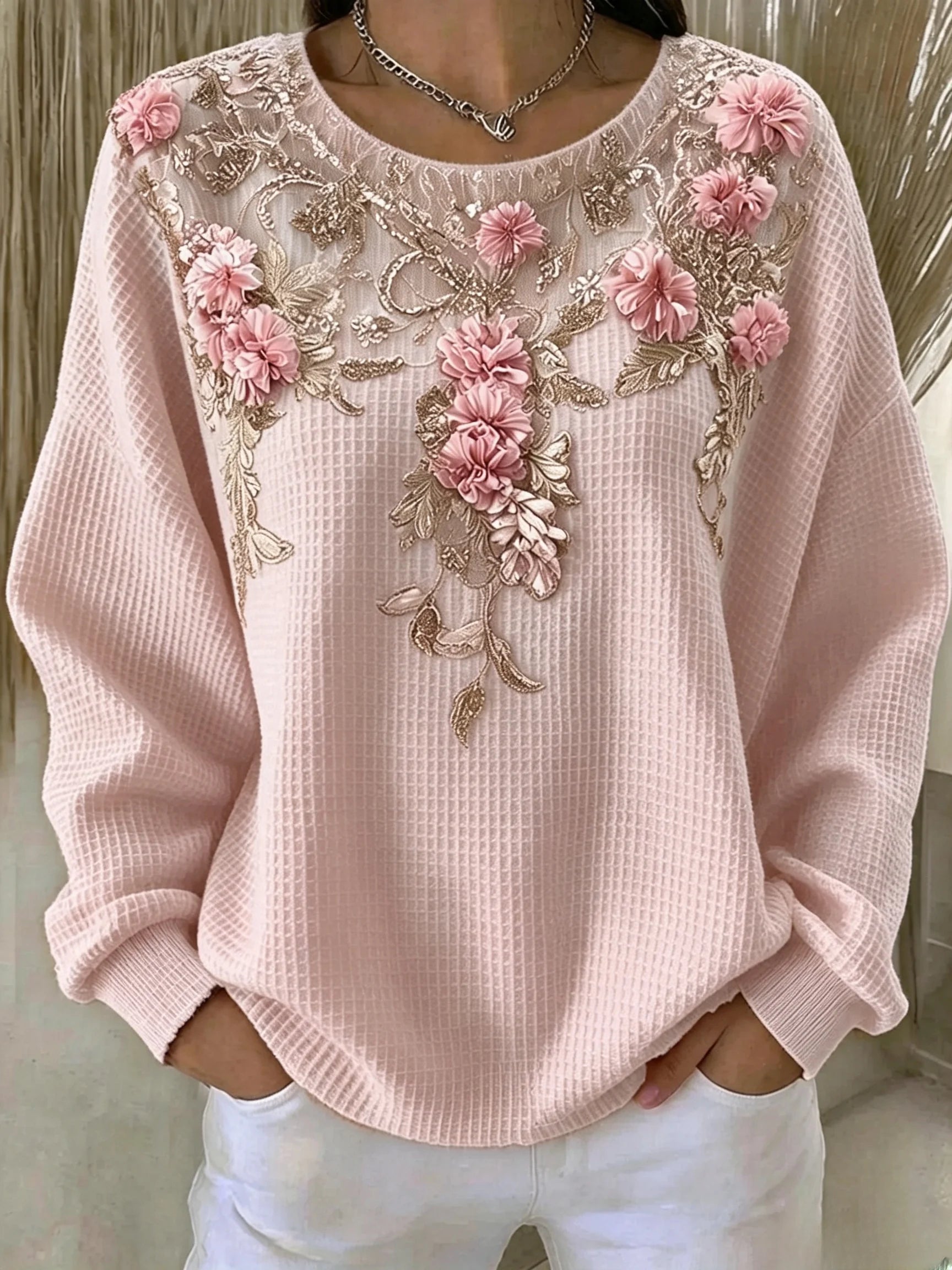 Women's Casual Floral Crew Neck Long Sleeve Sweatshirt